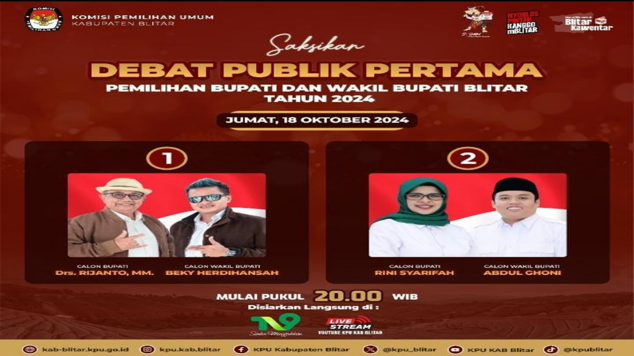 Debat Publik Perdana Pilkada Kab. Blitar Digelar Malam ini, Visi Kesejahteraan dan Kemajuan Daerah Menjadi Tema